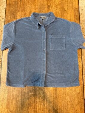 Blue Blush Navy Terry Cloth Button-Up Shirt